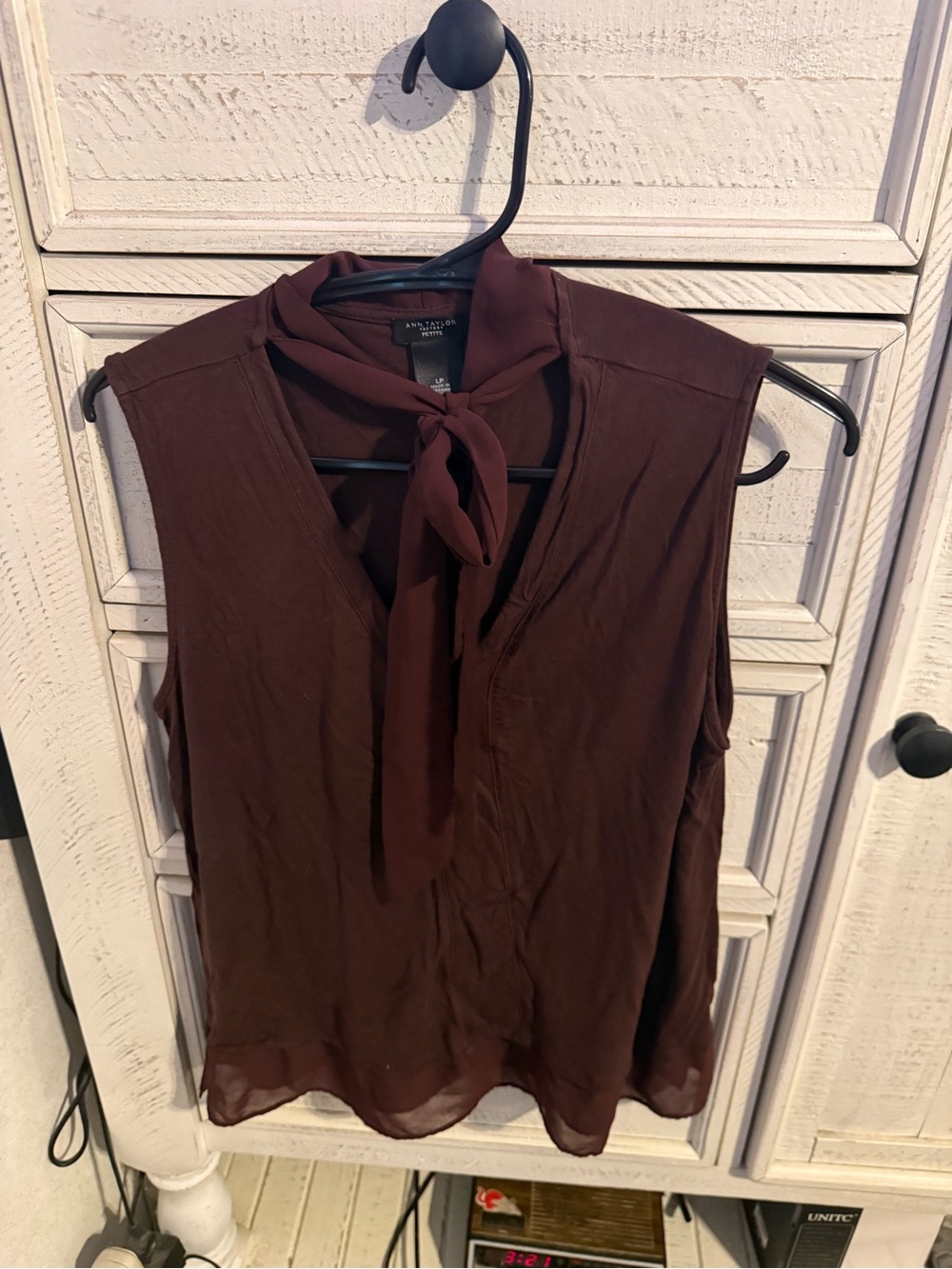 Ann Taylor Sleeveless Tie-Neck Blouse - Deep Brown